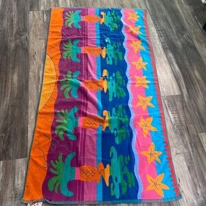 Vintage Royal Terry Tropical Pineapple Palm  Beach Pool Towel 58x28 Rainbow